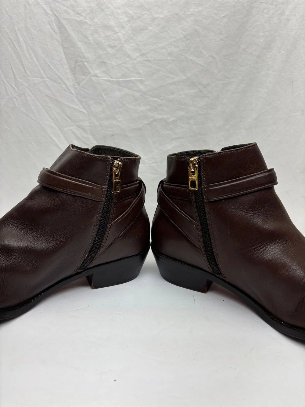 Coach Coleen Leather Ankle Boots with Gold Buckle, size 8, box 74